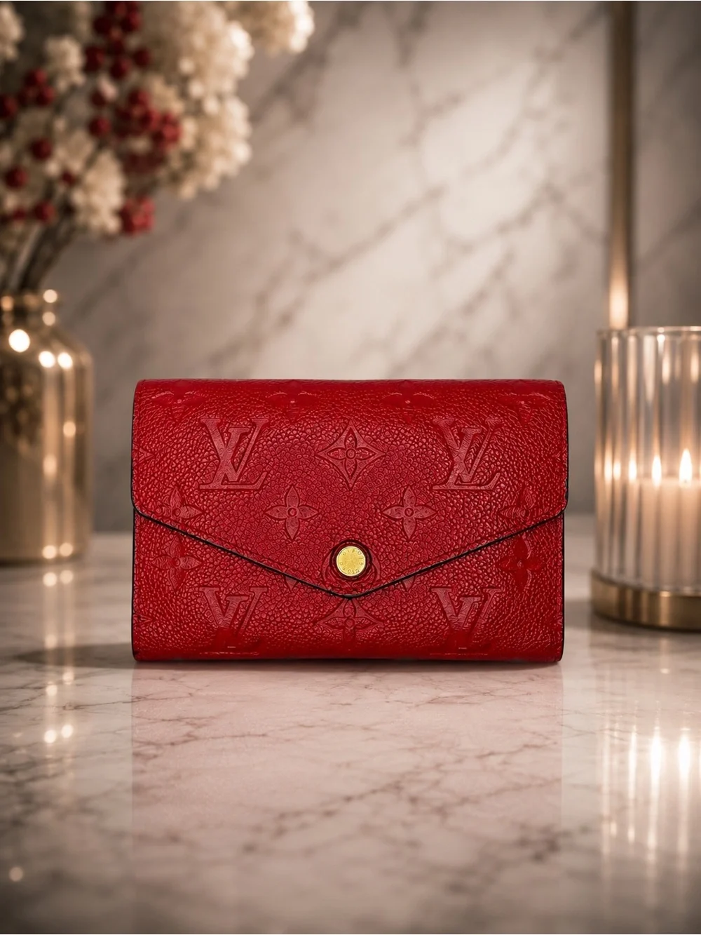 Louis Vuitton Curieuse Red Monogram Empreinte Leather Compact Wallet